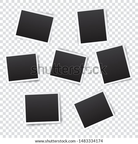 set of empty photo frame with white border and black rectangle element on transparent background. template or mockup decoration for design