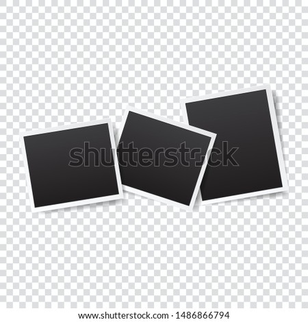 set of empty photo frame with white border and black rectangle element on transparent background. instant photo frame card mockup template decoration for design