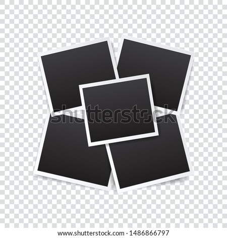 set of empty photo frame with white border and black rectangle element on transparent background. instant photo frame card mockup template decoration for design