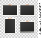 Set of empty photo frames with adhesive tape. Vector vintage picture with adhesive tapes. Photo realistic vector EPS10 mockups. Retro photo frame templates. 4 photos on wall.