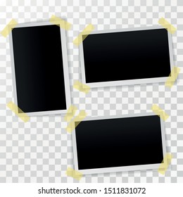 Set of empty photo frames with adhesive tape. photo frames vector illustration