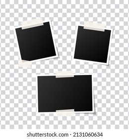 Set of empty photo frames compositions. Realistic vector mockups. Retro photo frames with shadow isolated on transparent background.