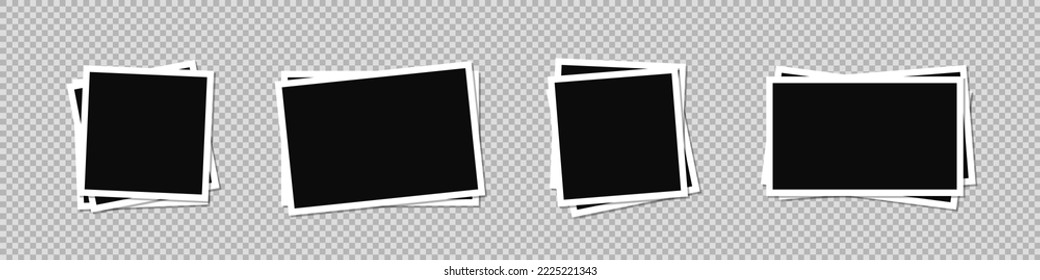 Set of empty photo frames compositions stacked on top of each other. Realistic vector mockups. Retro photo frames with shadow isolated on transparent background.