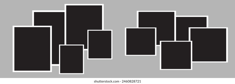 Set of empty photo frames compositions. Realistic vector mockups. Retro photo frames isolated on grey  background. Vector illustration. EPs 10