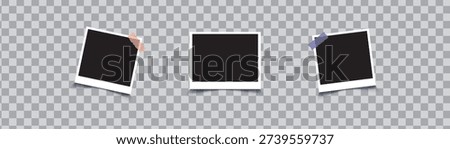 Set of empty photo frames compositions. Realistic vector mockups. Retro photo frames with shadow isolated on transparent background.