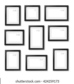 Set of empty picture frames on white wall. Can be use for presentation your picture. Template for place of picture.