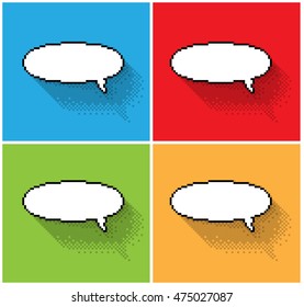 Set of empty pixel text bubbles, illustration. - Editable stock vector
