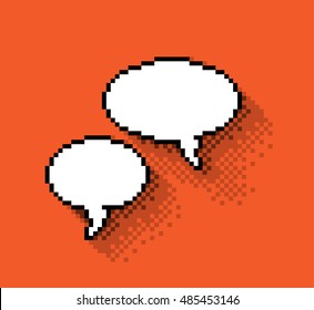 Set of empty pixel text bubbles in flat design, illustration. - Editable stock vector