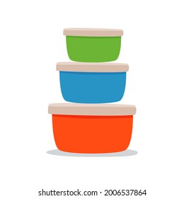 Set of empty plastic containers for warming food and storing food on a white background. Flat vector illustration.