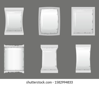 Set empty plastic packaging and vacuum containers mockups to storage for food products. Template cartoon style vector isolated