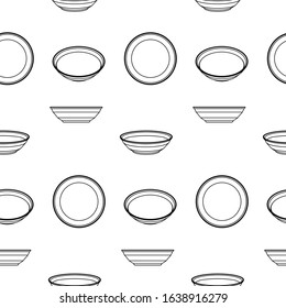 Set of empty plate on the white background. Vector seamless pattern.