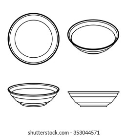 Set of empty plate on the white background. Vector Illustration.