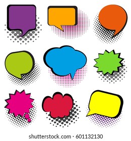 Set of empty pop art speech bubbles. Cosmic boom