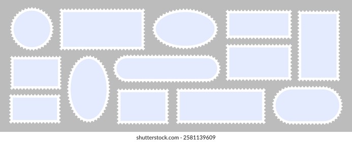 Set of empty postcard stamp frames. Different forms of vector postage stamps