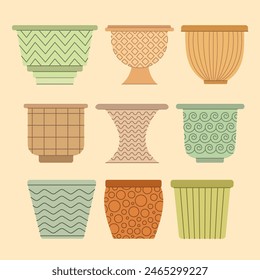 Set of empty pots. Flat vector illustration