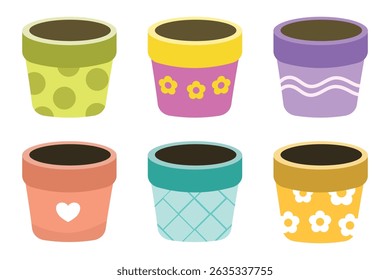 Set of empty pots for house plants with pastel color vector design illustration. Suitable for clip art, stickers, flat design illustration, etc