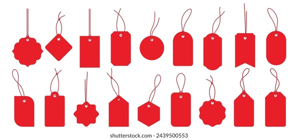 Set empty price tags in different shapes. Red price tags. Template of price tags, labels.