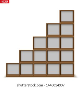 Set von Leer Rack mit Regalen oder Bücherstand. Beispiel Möbel Haus und Arbeitsplatz Innenelement. Vektorillustration Illustration einzeln auf weißem Hintergrund