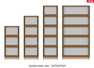 Set of Empty rack with shelves or bookshelf stand. Sample Furniture Home and Workplace Interior element. Vector Illustration isolated on white background