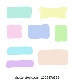 A set of empty rectangular multicolored spots isolated on a white background, hand-drawn, vector. Decorative abstract geometric element for design with text, decoration, decoration, background.