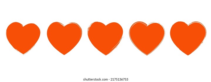 Set of empty red hearts grunge frames on white background .Vector illustration