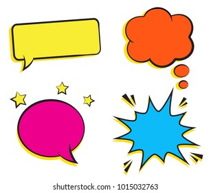 Set of empty retro colorful comic bubbles and elements. Vector illustration, vintage design, pop art style.
