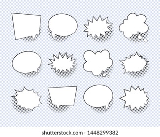 set of empty retro comic speech bubbles with halftone shadows. vintage pop art dialog elements easy to edit and customize. vector illustration, eps 10 