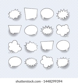 set of empty retro comic speech bubbles with halftone shadows. vintage pop art dialog elements easy to edit and customize. vector illustration, eps 10 