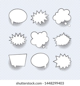 set of empty retro comic speech bubbles with halftone shadows. vintage pop art dialog elements easy to edit and customize. vector illustration, eps 10 