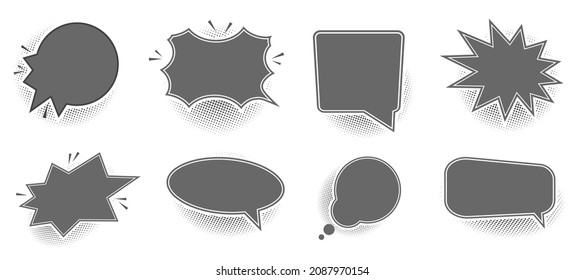 Set of empty retro comic speech bubbles or pop art speech bubble - black flat vector