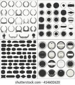 Set of empty retro vintage frames laurels badges and stamps