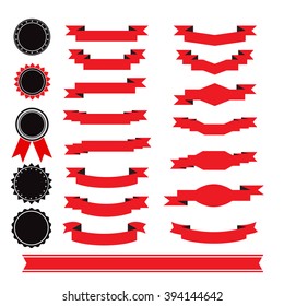 Set of empty ribbons and medals diverse shapes.