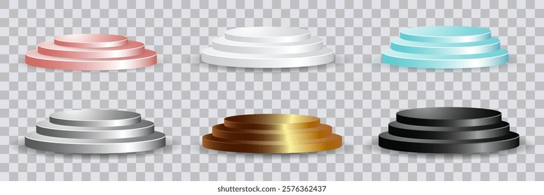 Set of empty round podiums on transparent background.Vector illustration.Eps 10.