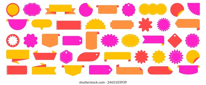 Set of empty sale coupon labels set. Vector starburst sticker, promo badge, ribbon, price discount tags and blank corners. Retro color special offer design elements, sunburst emblems, colorful callout