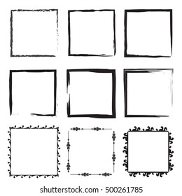 Set of empty scribble square frame, vector design elements, 9 square frame.