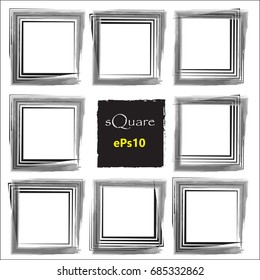 Set of empty scribble square frame, vector design elements, 9 square frame.