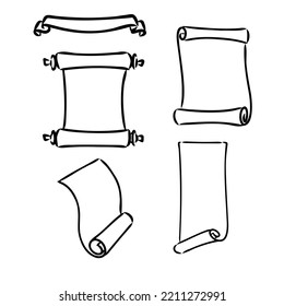 Set of empty scrolls. Hand drawn sketch style vintage scrolls and banners collection. Vector illustrations isolated on white background.