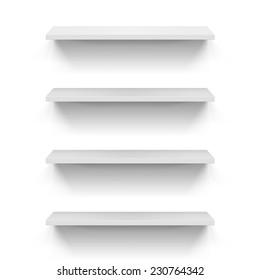 Set of empty shelves on the white wall