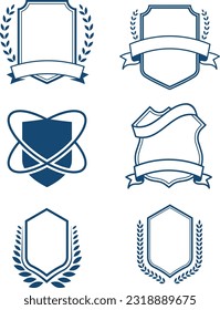 Set of empty shields with ribbon and leaves for making logos, badges, icons and other frames. Banners without text. Shields with wreath. Icon of security, insurance, or defense. Protection vector.