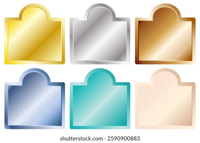 Set of empty shiny and sparkling frames in gold, silver, copper, sapphire, platinum, emerald Image production