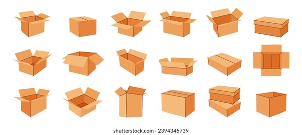 Set of empty shipping boxes, on a white background