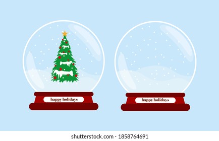 Set of an empty snow globe with the inscription Happy Holidays. Vector illustration.
