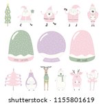 Set of empty snow globes, funny characters. Isolated objects on white background. Hand drawn vector illustration. Flat style design. Diy creator. Element for Christmas card, invite.