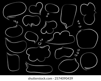 Set of empty speech bubbles for comics, messages in online chats, social networks. Infographic templates in doodle style on black background for your design.