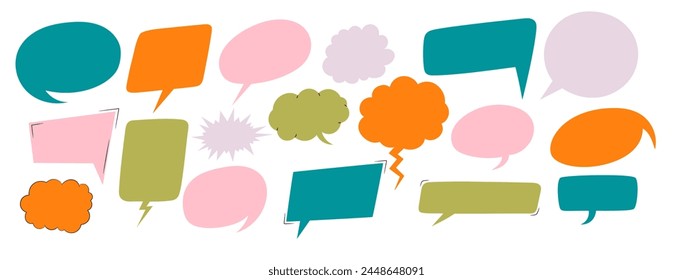 Set of empty speech bubbles in different shapes and thinking sign symbols. Vector illustration