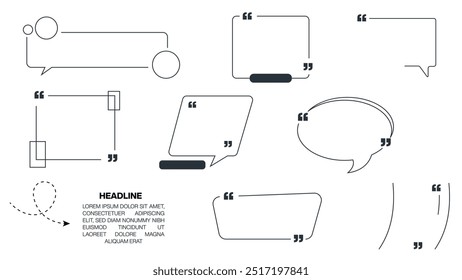 Conjunto de Bolhas de Fala Vazias, Bolhas de Citação, Caixa de Diálogo, Bate-papo e Caixa de Texto. Banner do testemunho da bolha, citação, infográfico. Projetos de modelo de postagem de mídia social para cotações. Modelo de vetor