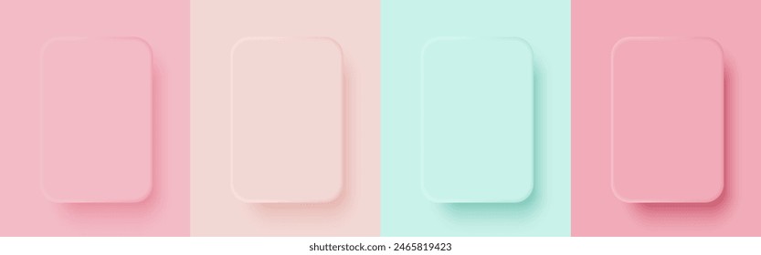 Set of empty square embossed pastel color set in minimal style. Pink, Peach, Green. Vector illustration.