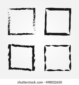 A set of empty square frame. Grunge, rough brush. Isolated elements.