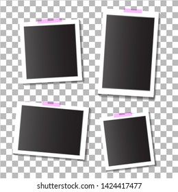 Set of empty template photo frames with adhesive, sticky tape on isolated background. Photo frame mockup. Empty photo card. Blank photo frame. vector eps10