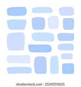 A set of empty text fields in blue pastel shades, rectangular shape, hand-drawn, vector. Multicolored background, geometric spots for background, text design, banner, decoration, decoration